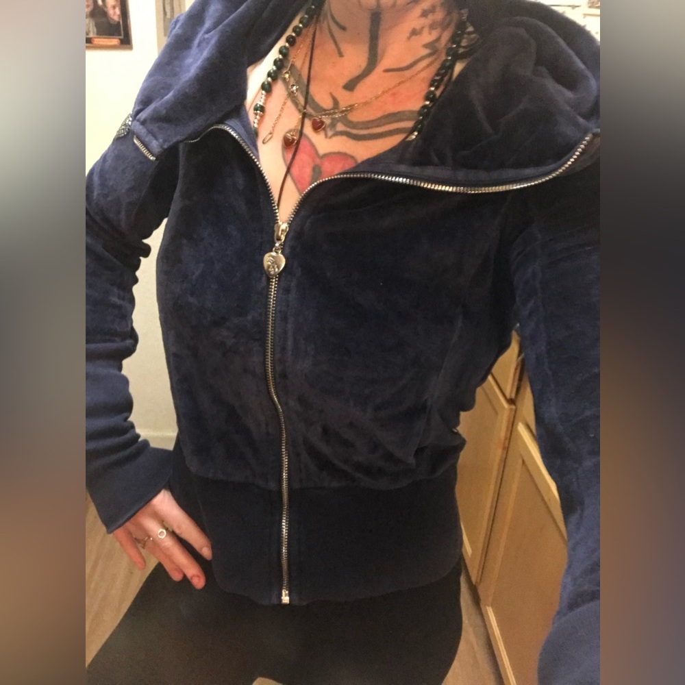Twisted Heart Navy Velour Jacket